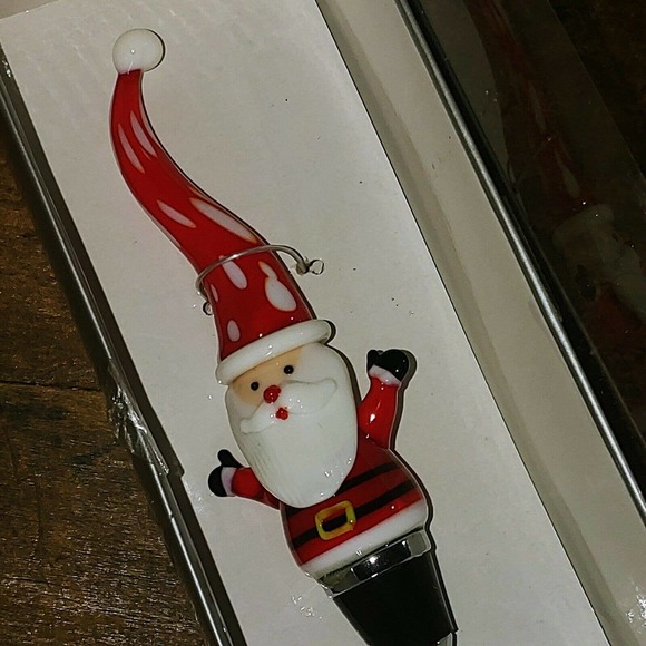 LS ARTS handblown glass Santa Clause Christmas wine bottle stopper - Picture 2 of 4